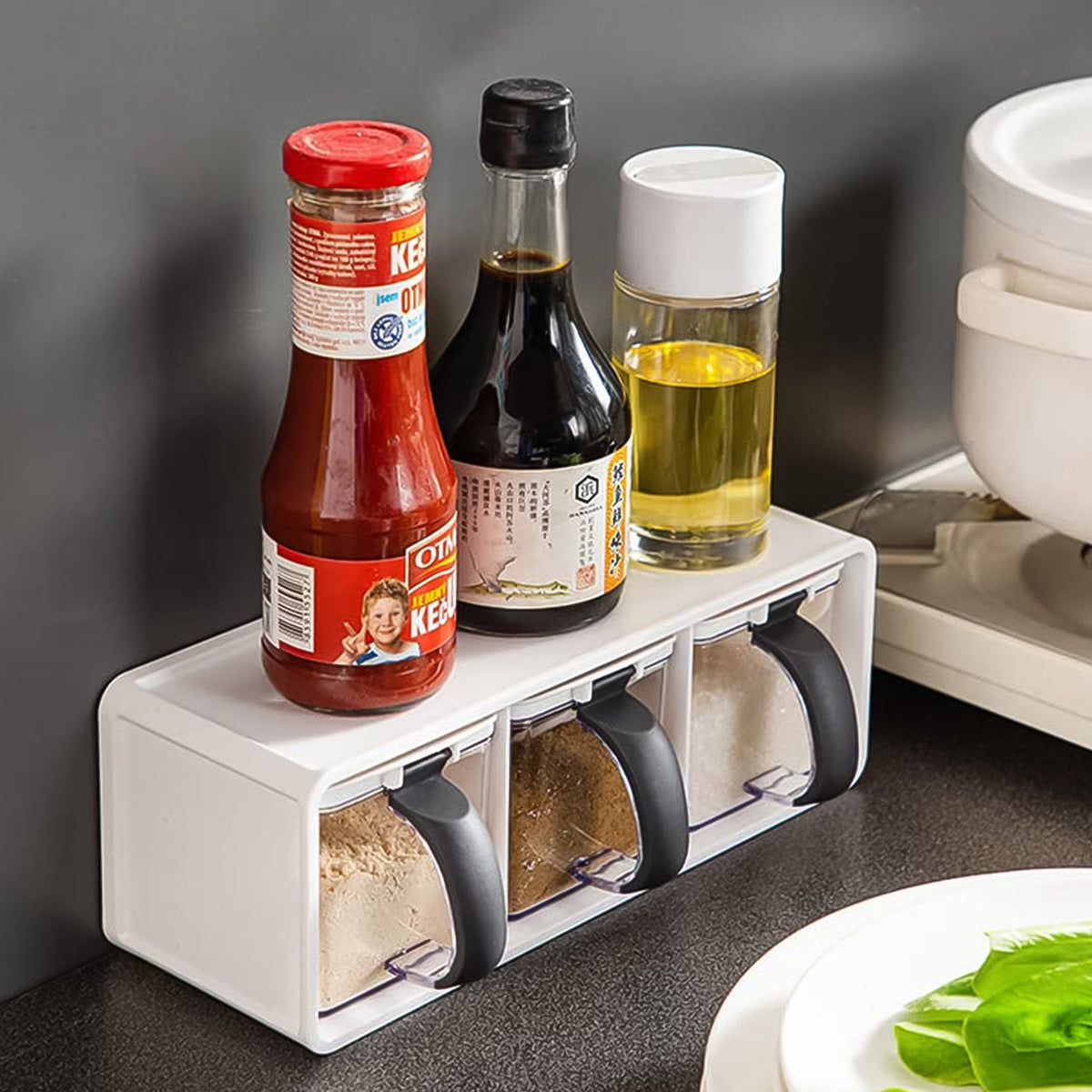 3-Piece Spice Box Set with Stand
