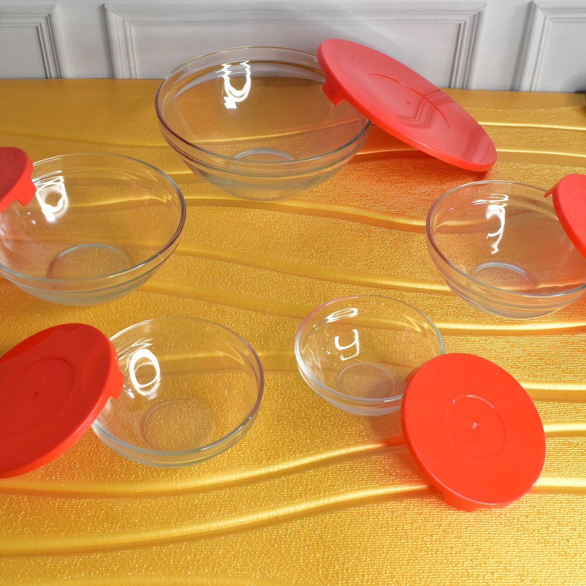 Glass Bowl Set with Lids, 5 Pieces