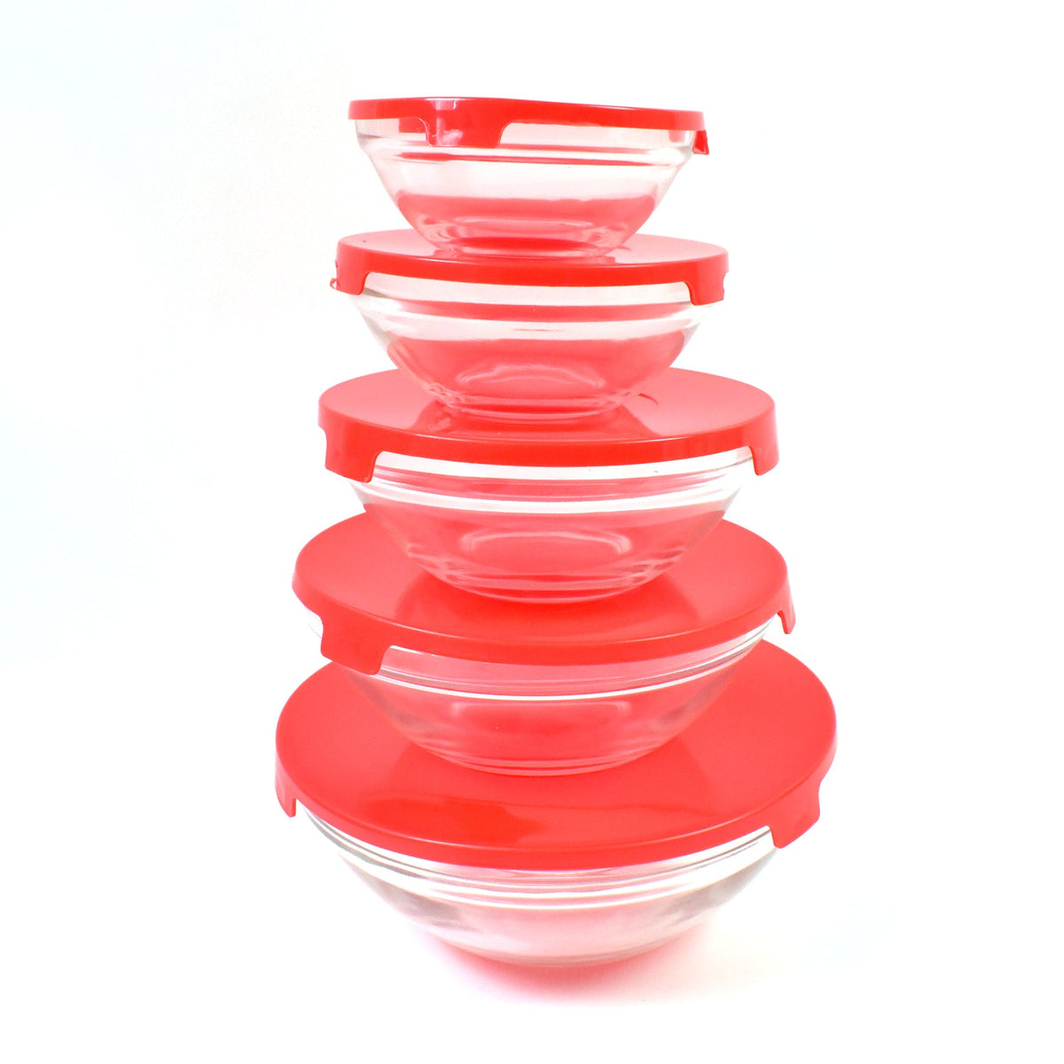 Glass Bowl Set with Lids, 5 Pieces