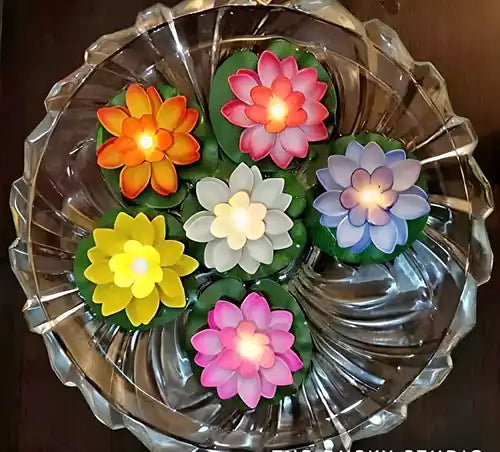 Water-Sensor Lotus LED Diyas, Pack of 6