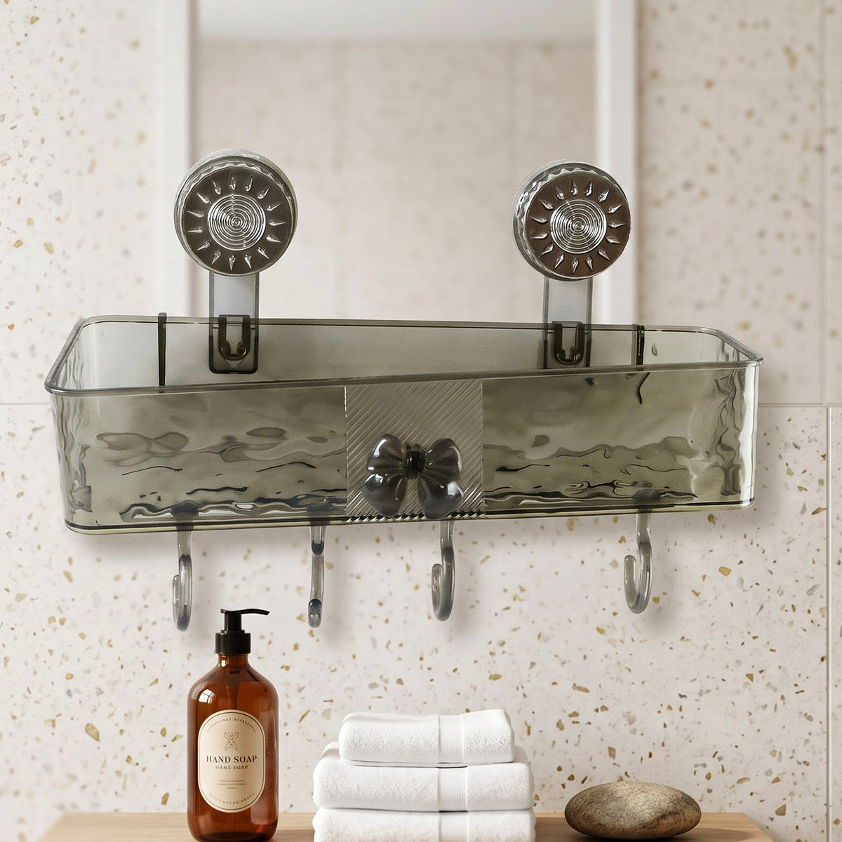 Suction Bathroom Shelf with Hooks