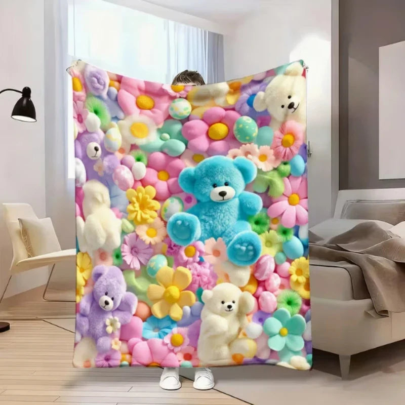 Teddy Bear Print Throw Blanket
