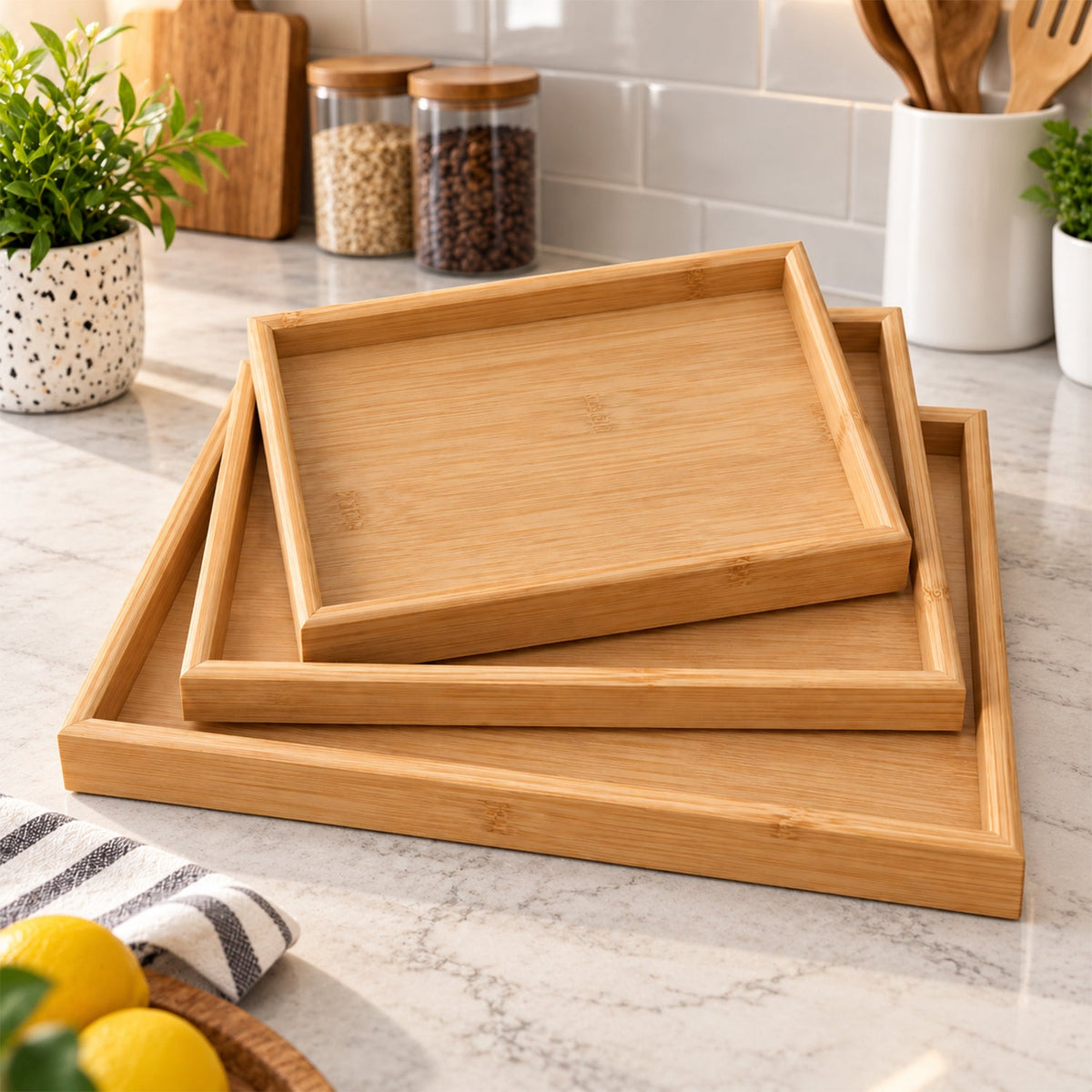 Bamboo Serving Tray Set of 3