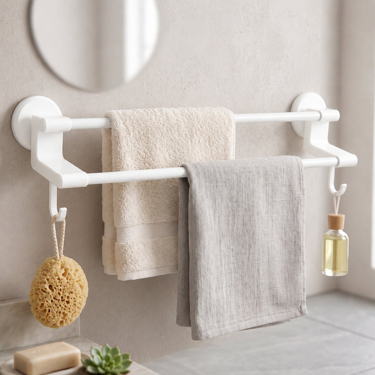 Double Bar Towel Rack with Hooks