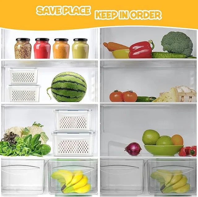 Fridge Storage Containers with Drain Baskets, Set of 4