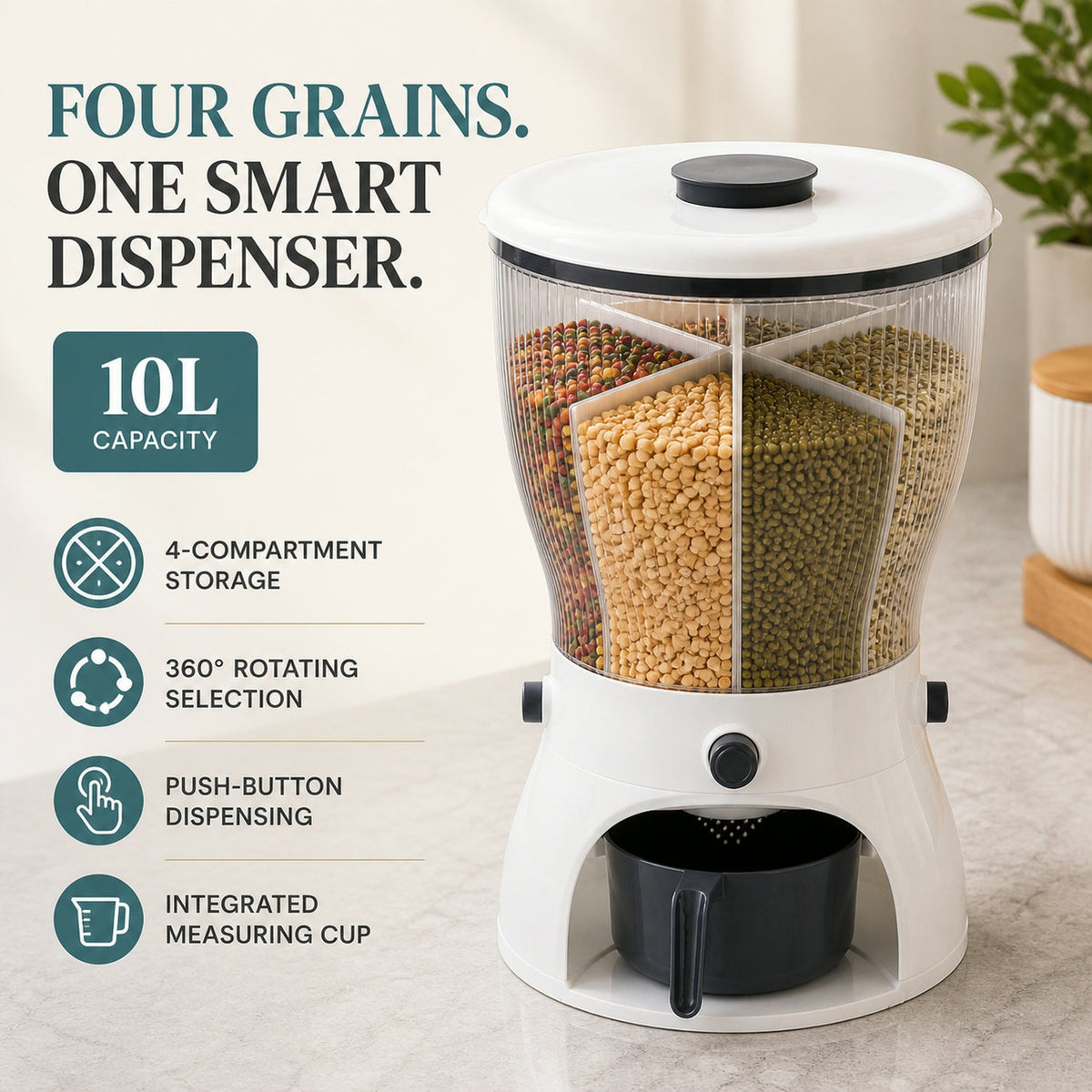 4-in-1 Rice & Grain Dispenser, 10 L