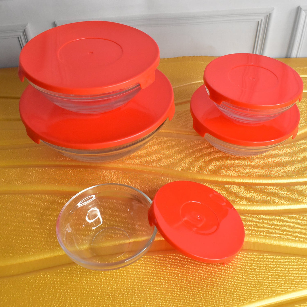 Glass Bowl Set with Lids, 5 Pieces