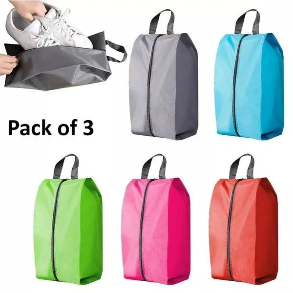 Travel Shoe Bags with Zip, Pack of 3