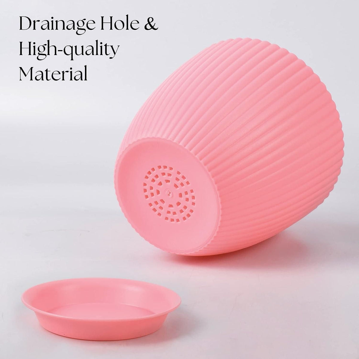 Ribbed Plastic Flower Pot with Tray
