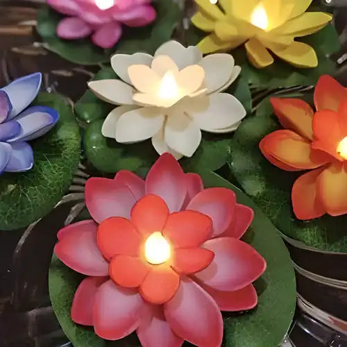 Water-Sensor Lotus LED Diyas, Pack of 6