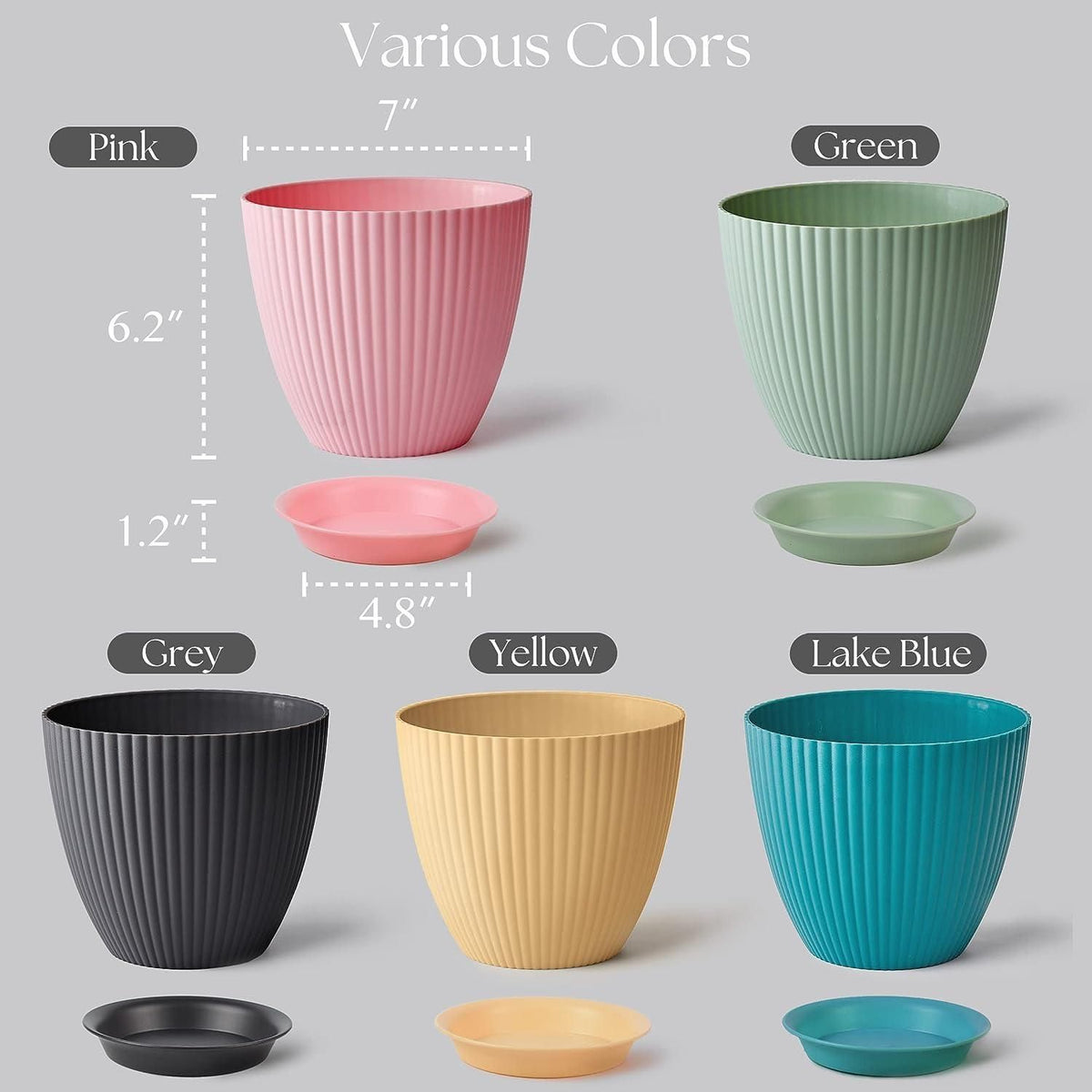 Ribbed Plastic Flower Pot with Tray