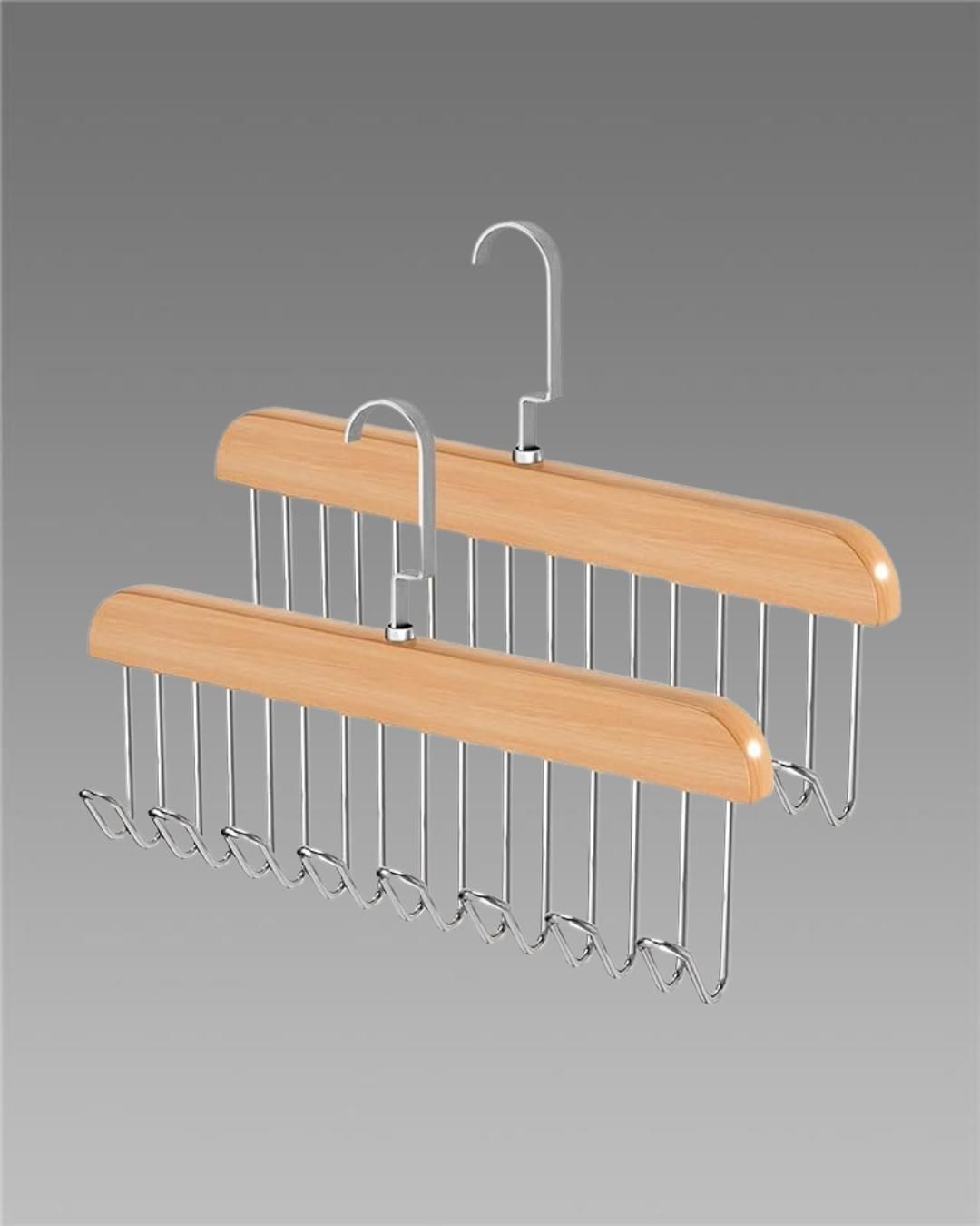Wooden Hanger with Metal Hooks, Pack of 2