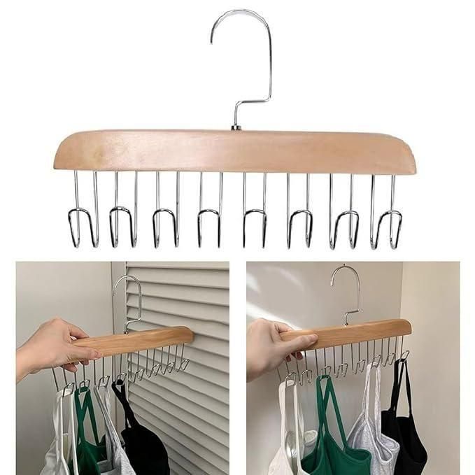 Wooden Hanger with Metal Hooks, Pack of 2