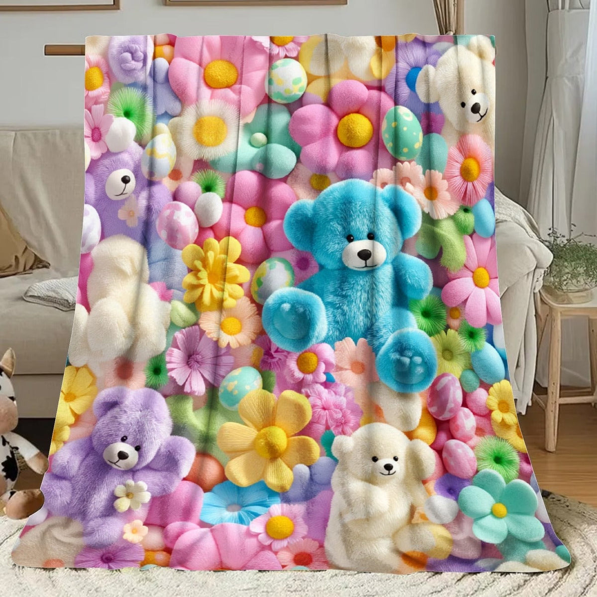 Teddy Bear Print Throw Blanket