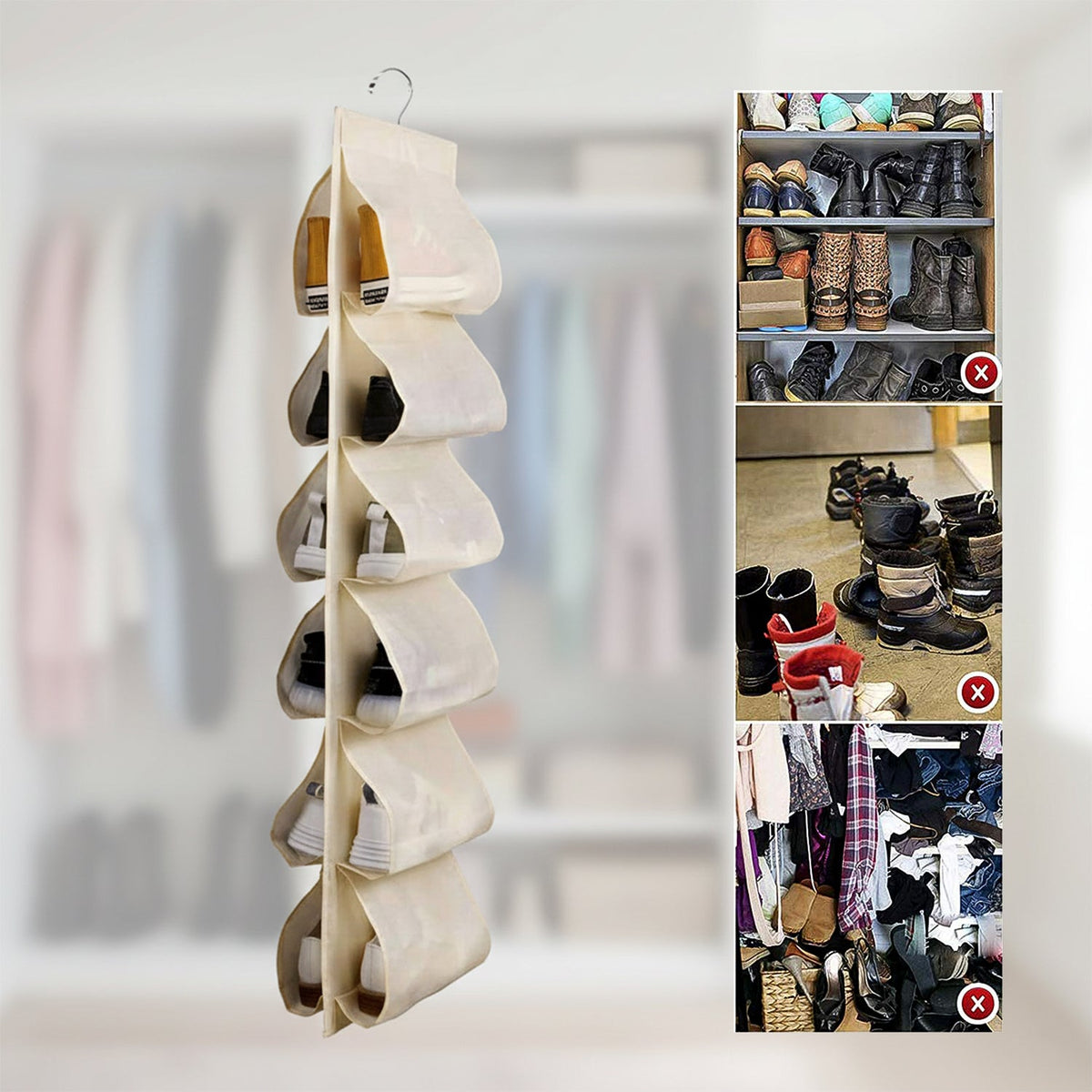 12-Pocket Hanging Shoe Organiser