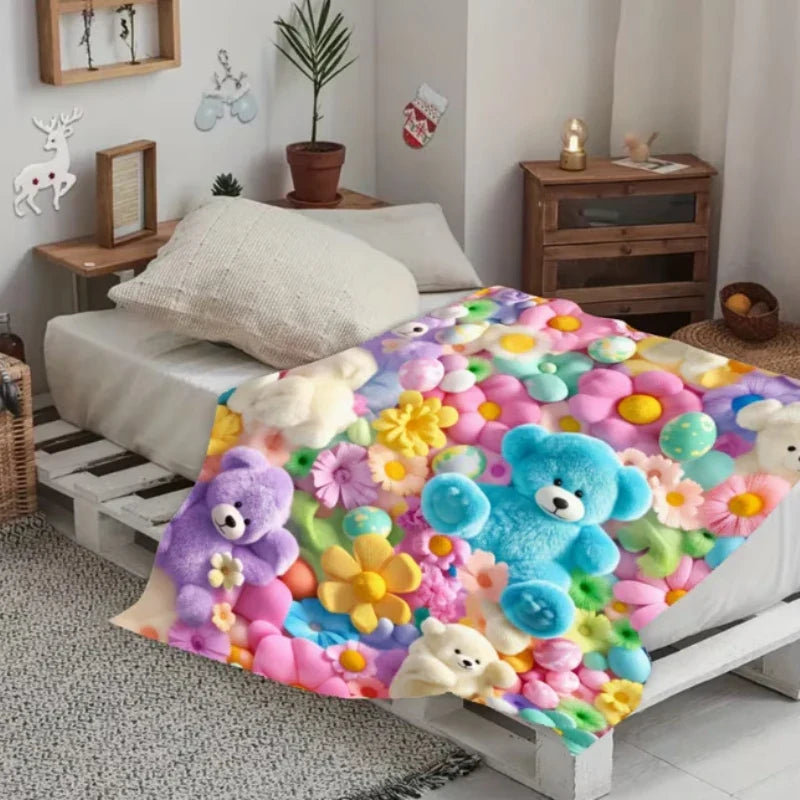 Teddy Bear Print Throw Blanket