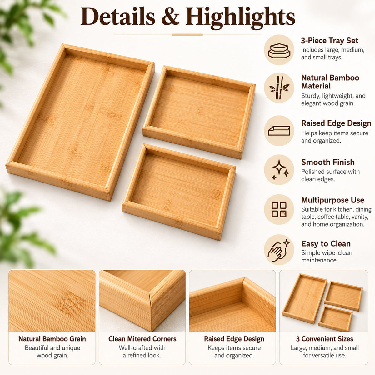 Bamboo Serving Tray Set of 3