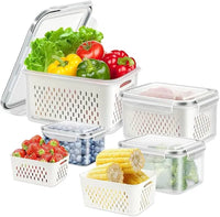 Fridge Storage Containers with Drain Baskets, Set of 4 1