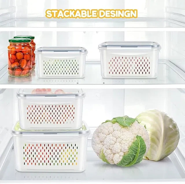 Fridge Storage Containers with Drain Baskets, Set of 4