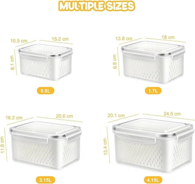 Fridge Storage Containers with Drain Baskets, Set of 4